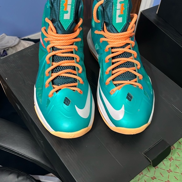 Nike LeBron X Teal Orange Sneakers - Picture 3 of 4
